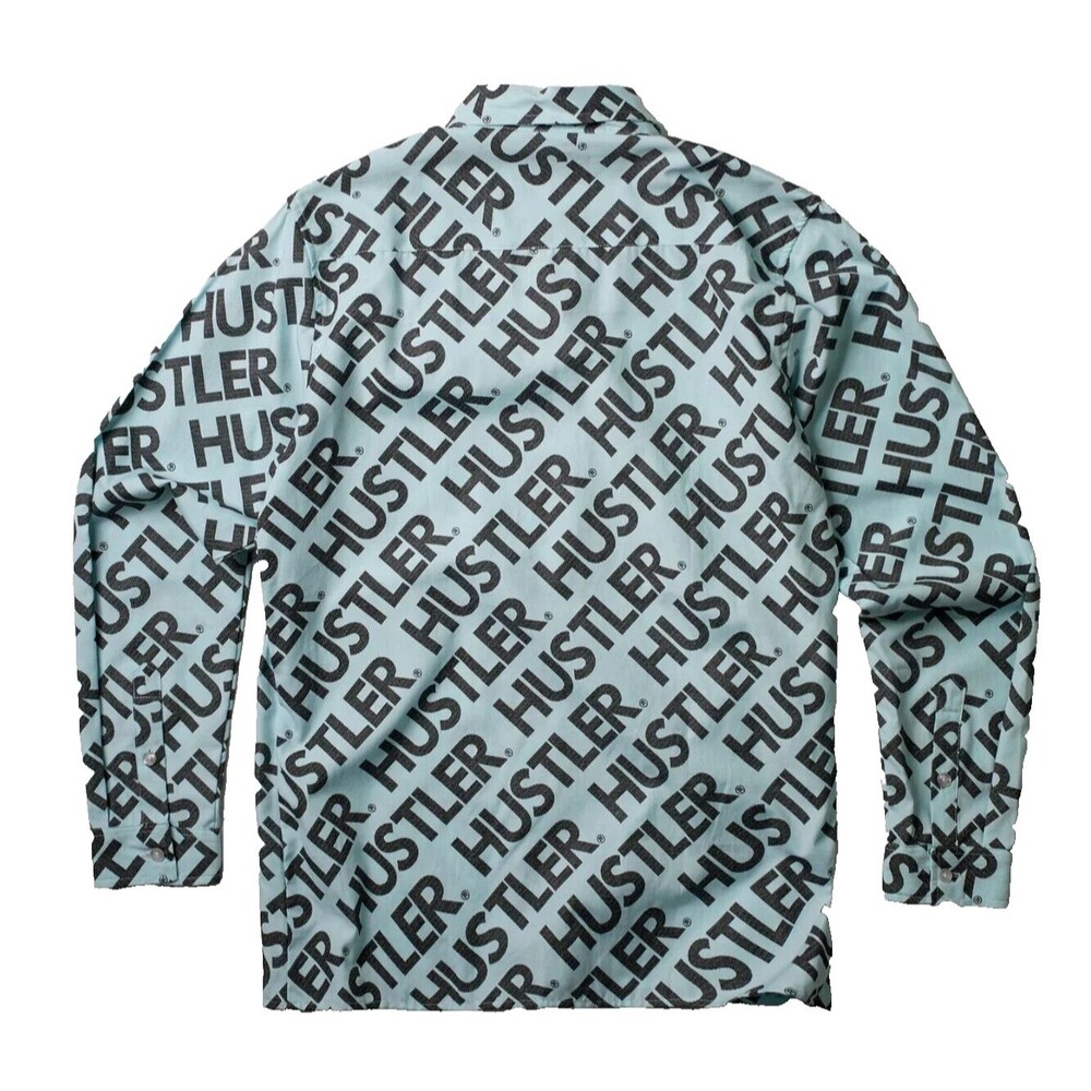 Reason Men's Hustler Logo Light Blue Long Sleeve Oxford Button Down Shirt Size L - Picture 2 of 4